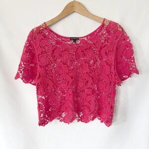 Express Floral Lace Crop Top Womens Small Pink Crochet Boho Festival Shirt